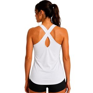 Camiseta sin mangas Racerback blanca para mujer con estampado minimalista de arte lineal, ideal para gimnasio, yoga, fitness y entrenamiento, con tecnología de absorción de humedad. - Product Image 2