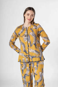 Ensemble de robes de nuit en coton à imprimé animal jaune pour femmes, prix de gros disponible - Product Image 2