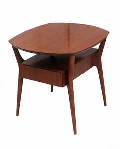 Midcentury Teak Wood <b>Bedside</b> <b>Table</b> Curved Top Nightstand for Bedroom - Product Image 2