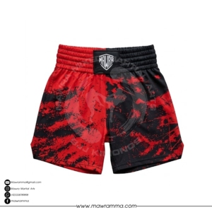 Shorts de Muay Thai pour hommes MAWRA, imprimé rouge et noir, taille haute, séchage rapide, shorts sportifs, taille élastique, impression par sublimation, short thaïlandais - Product Image 3