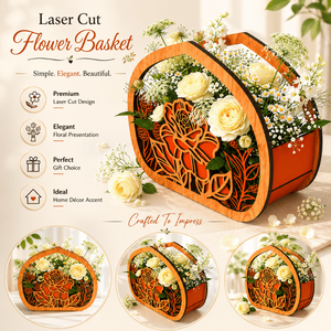 ตะกร้าดอกไม้ไม้แกะสลักด้วยเลเซอร์ |   ที่ใส่ดอกไม้ตกแต่ง |   แจกันดอกไม้ไม้ดีไซน์หรูหราสำหรับตกแต่งบ้านและของขวัญงานแต่งงาน - Product Image 4