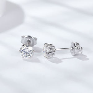 Pendientes de Diamantes Redondos de Seis Puntas, Creados en Laboratorio, Plata de Ley 925, Joyería Fina Unisex, Elegante para Uso Diario, Opción de Regalo - Product Image 1