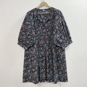 Vestido Casual Midi para Mujer, Tejido 100% Algodón, Liso, Manga Corta, Cintura Imperio, Estilo Babydoll, Cuello en V, Holgado, Funcional - Product Image 1