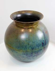 Luxury Artisan Metal Tabletop <b>Vase</b> - <b>Vintage</b> Bronze Textured Cylinder <b>Vase</b> - Modern Rustic Centerpiece for Wedding & Living Room - Product Image 3