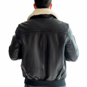 Blouson aviateur vintage pour homme, veste en cuir d'hiver avec doublure chaude et décorations à motifs, fabrication OEM disponible - Product Image 5