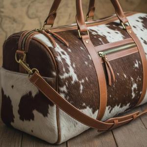 กระเป๋าเดินทางหนังวัวแท้ทำมือ พร้อมขนสัตว์  กระเป๋าถือแบบดัฟเฟิล  กระเป๋าเดินทางสุดสัปดาห์  กระเป๋าเดินทางขึ้นเครื่อง  ทนทาน คุณภาพพรีเมียม LHTB-0043 - Product Image 4