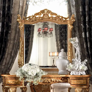 Elegant French Style Mahogany <b>Dressing</b> <b>Table</b> Mirror Gold Carved Vanity Set Symmetrical Hotel Villa Stainless Steel Living Room - Product Image 4