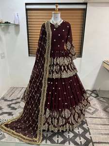 Meilleure vente traditionnel ethnique indien pakistanais Kurti & Dupatta ensemble Georgette avec paillettes broderie travail pleine couture fête - Product Image 4