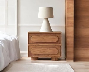 Modern Solid Wood Nightstand With 2 Drawers Minimalist Bedroom Furniture Handmade <b>Storage</b> <b>Side</b> <b>Table</b> - Product Image 2