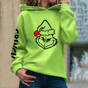 <b>Grinch</b> Eyes Print Hooded <b>Sweatshirt</b> Green Unisex Oversized Fleece Casual Christmas Winter Wear - Product Image 5