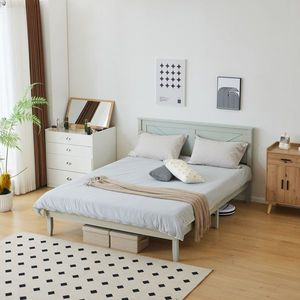 Queen Size Solid Wood Platform Bed Frame with Gray Wash Headboard - Product Image 4