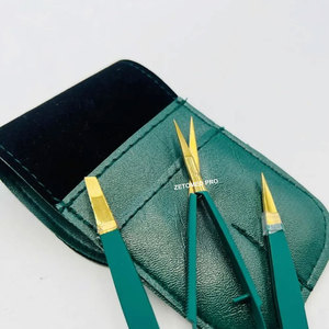 Ensemble de pinces à épiler et de ciseaux pour sourcils, couleur verte, avec étui, en acier inoxydable, usage professionnel, outils de façonnage et de coupe des sourcils - Product Image 2