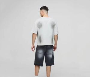 Denim Shorts Men's Straight-leg Denim Shorts Shiny Rhinestone Vintage Acid Washed Distress Effects - Product Image 6