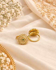 Traditionele Zonnebloem Statement Ring met Amerikaanse Diamanten, Verstelbaar, Etnische Bruidsring, Indiase Trouwring, Groothandel - Product Image 3