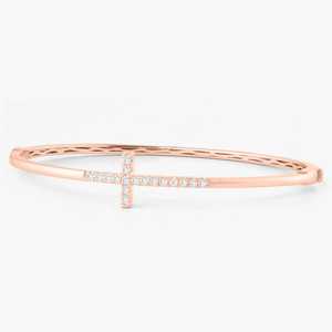 Brazalete Cruzado de Diamantes Personalizado, Minimalista, de Lujo para Uso Diario, Regalo Cristiano, Brazalete de Oro Sólido de 14K y 18K con Diamantes, Venta al por Mayor - Product Image 5