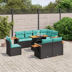 Juego de sofás de patio de ratán sintético negro de 9 piezas con cojines, muebles elegantes para exteriores - Product Image 1