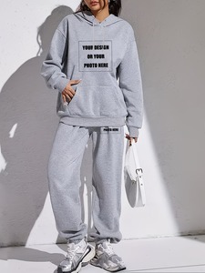 Girls Kangaroo Pocket Hooded <b>Sweater</b> <b>Set</b> | Multi Channel Drawstring Waist Lounging Tracksuit | Plain Aesthetic Active <b>Set</b> - Product Image 2