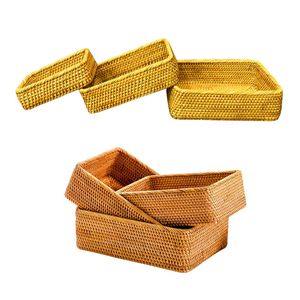 Juego de 3 Cestas/Bandejas Rectangulares de Mimbre RATTAN Duraderas, Cestas de Almacenamiento de Mimbre Natural para el Hogar - Product Image 1