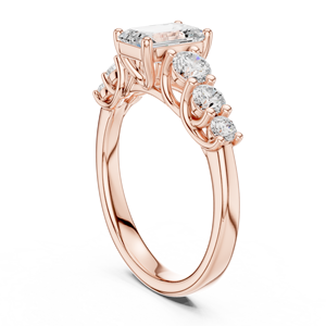 แหวนเพชรโมอิสซาไนต์ทรงเอเมอรัลด์ 7 เม็ด ประดับเพชรหลายเม็ด สีโรสโกลด์ เงินประกายระยิบระยับ สำหรับผู้หญิง - Product Image 4