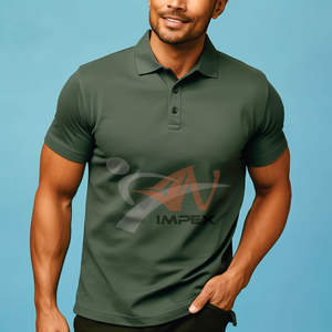 Polo pour homme en coton piqué extensible avec logo personnalisé, col blanc, sans couture, de marque, pour le golf - Product Image 2