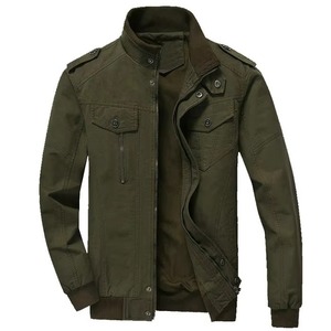 Olive Drab Stand Collar Utility Bomber Jacket Men Premium Cotton Twill Zip Front OEM Casual Outerwear - Product Image 1