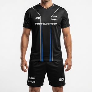 Ensemble de maillot de football personnalisé 100% polyester mesh col en V manches courtes impression sublimée anti-transpiration maillot et short pour homme - Product Image 6