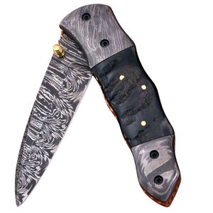 Couteau de chasse personnalisé en acier Damas avec manche en bois fait main, lame fixe et étui en cuir pour le camping et les aventures en plein air - Product Image 2