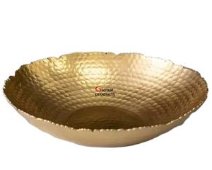 Bol de service à salade et nourriture en acier inoxydable en métal fini doré aspect martelé pour restaurant et bar d'hôtel - Product Image 1