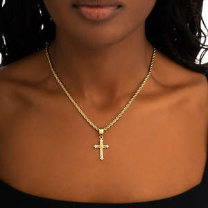 Pendentif croix classique en or uni |   Charme en forme de croix chrétienne polie |   Pendentif de collier religieux en acier inoxydable - Product Image 2