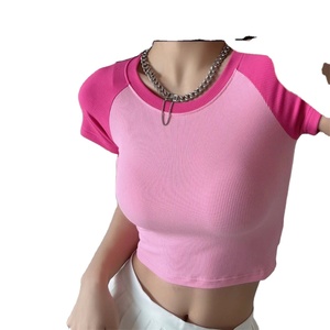 Vente en gros de t-shirts à manches courtes pour femmes t-shirts pour femmes hauts courts avec service de logo personnalisé chemises décontractées pour femmes - Product Image 4