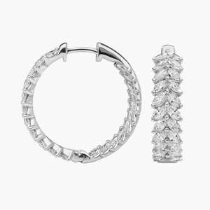 Pendientes de Aro con Doble Hilera de Diamantes Marquise Cultivados en Laboratorio, 4.30 Quilates en Total, Certificados por IGI, D VVS, Aros Modernos para Boda, Oro Fino de 10K - Product Image 2