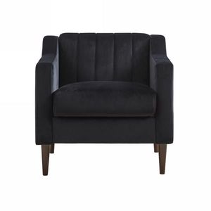 Poltrona Moderna in Velluto per Una Persona, per Camera da Letto, Soggiorno e Ufficio, Nera con Gambe in Legno Massello - Product Image 2