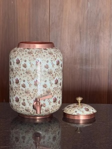 Floral Pattern Copper Water <b>Dispenser</b> with Tap and Lid Large Capacity Home <b>Beverage</b> Storage Pot - Product Image 1