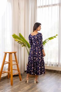 Robe midi à imprimé floral, col carré, manches 3/4, coupe évasée, tissée, décontractée, été, pour femme, respirante, coupe ample, avec poche, élégante - Product Image 5