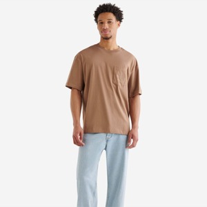 T-shirt en coton marron pour homme, coupe classique, col rond, manches courtes, décontracté, couleur unie, jersey tricoté, teinture unie - Product Image 2