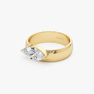 Bague de fiançailles unique en or jaune pour femme, diamant taille marquise 1 carat, style classique, pierre naturelle - Product Image 3