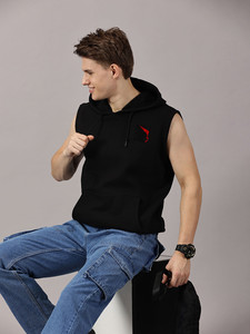 Hoodie sans manches pour homme en polyester/coton, style décontracté, pull à capuche avec poche kangourou, coupe confortable et décontractée - Product Image 4