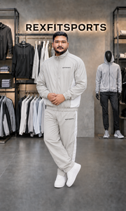 REXFIT SPORTS 2026 Custom Unisex Stone Grey <b>Nylon</b> Tracksuit Full Zip Jacket <b>Jogger</b> Pants Set Private Label Sportswear Manufactur - Product Image 3