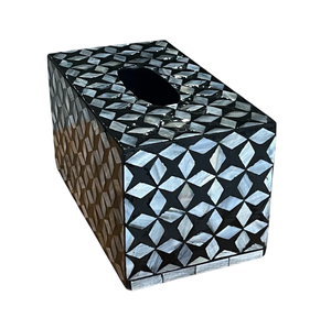 Caja de pañuelos rectangular de lujo moderna bohemia hecha a mano con incrustaciones de nácar en blanco y negro, lacada brillante, para decoración de mesa. - Product Image 5