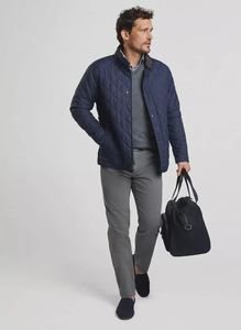 Men's Blue Color Suffolk Quilted Coat Puffer Jacket Fur Shell Waterproof Eco-Friendly Lightweight Mandarin Collar Harris Tweed - Product Image 3