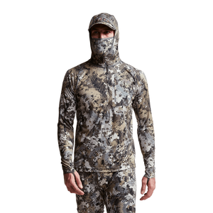 Haut de performance camouflage pour homme avec demi-zip et capuche intégrée, masque facial intégré, respirant, pour la chasse et les activités de plein air - Product Image 2