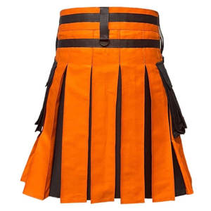 Kilt écossais gris et orange pour homme, style utilitaire, kilt moderne des Highlands, mode 2026 - Product Image 2