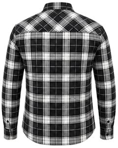 Chemise en flanelle à carreaux noirs et blancs pour homme, coupe ajustée, manches longues, boutonnée, en coton, style décontracté, fabrication sur mesure - Product Image 3
