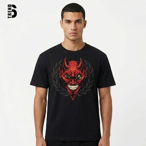 Wholesale <b>Gothic</b> Graphic T-<b>Shirt</b> Devil Print Men Streetwear 240gsm Heavyweight Cotton Drop Shoulder Custom Logo T-<b>Shirt</b> Low MOQ - Product Image 1