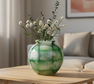 Jarrón Redondo de Ónix Verde Hecho a Mano - Maceta de Mármol con Patrón a Cuadros para Decoración de Hogar de Lujo y Centro de Mesa - Product Image 2