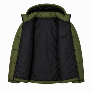 Veste d'hiver matelassée personnalisée pour homme, résistante à l'eau, avec capuche, logo brodé, vêtements d'extérieur, fabrication en usine - Product Image 5