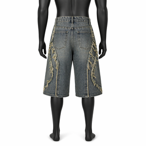 Pantalones Cortos de Mezclilla Desgastados Personalizados para Hombre, Estilo Vintage, Diseño Deshilachado, Fabricante Mayorista OEM ODM - Product Image 2