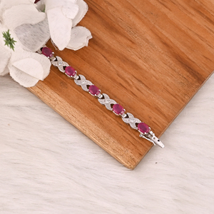 Elegant Glass Filled <b>Ruby</b> & CZ Tennis <b>Bracelet</b> in 925 Sterling Silver Handmade Luxury Gift Jewelry for Unisex - Product Image 2