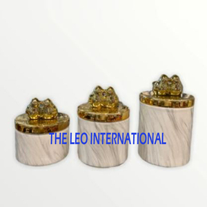 <b>Set</b> of Three Different Size Sweets Box Exclusive Quality Metal And Glass Dessert Sweets <b>Jar</b> With Marble Lid - Product Image 5