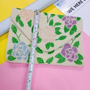 Personalized Custom Glass Beaded Tote Bag Custom Color Shape Wedding Bridesmaid Gift Blue Floral Design <b>MS</b> Handicraft Certified - Product Image 1